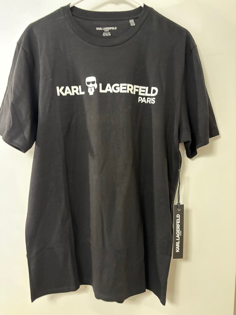 Karl Lagerfeld Paris Black T-Shirt Mens Medium Graphic Logo Crew Neck Tee
